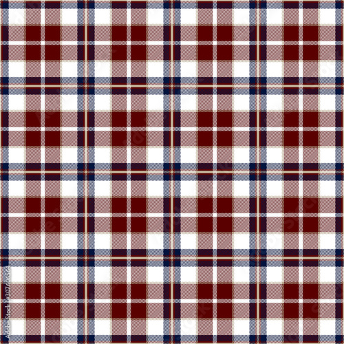 Red, blue and white tartan plaid. Stylish textile pattern.