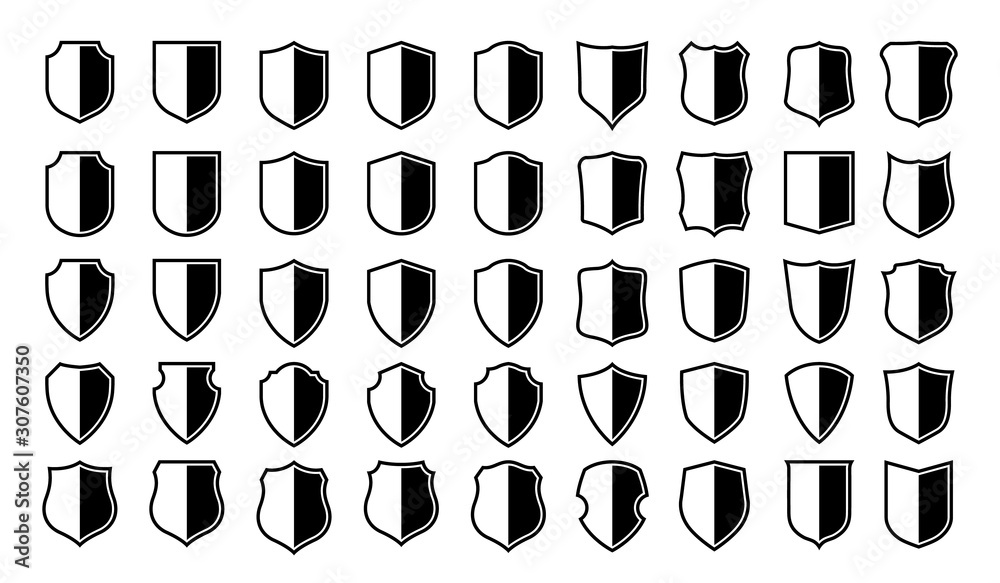 Vector Shield icon. Heraldic shields, security black labels. Knight award, medieval royal vintage badges isolated vector.