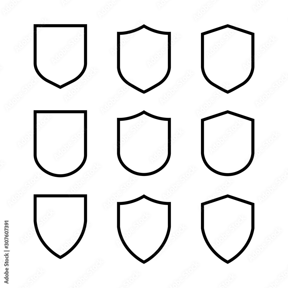 Vector Shield icon. Heraldic shields, security black labels. Knight award, medieval royal vintage badges isolated vector.