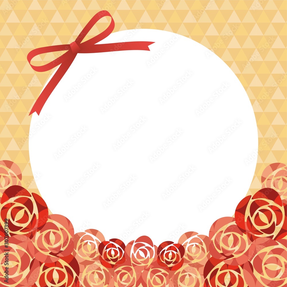 Obraz premium 赤いリボンとバラの花のバレンタインフレーム