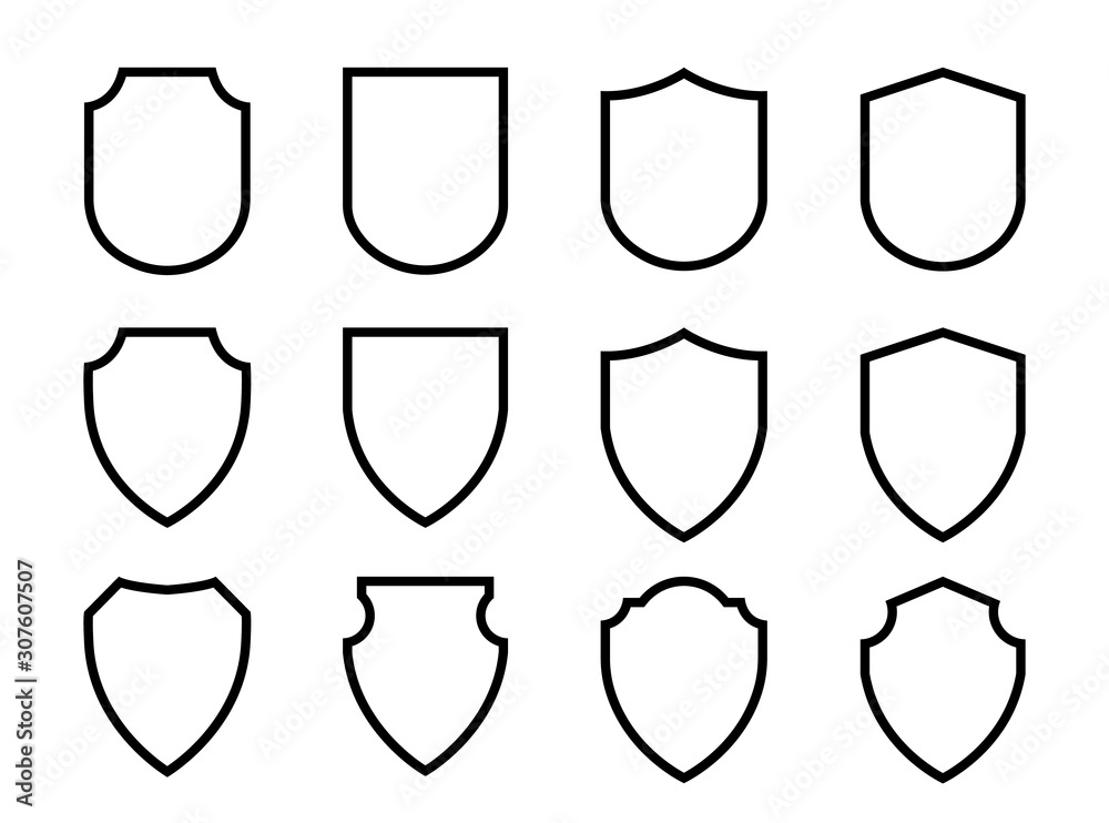 Vector Shield icon. Heraldic shields, security black labels. Knight award, medieval royal vintage badges isolated vector.