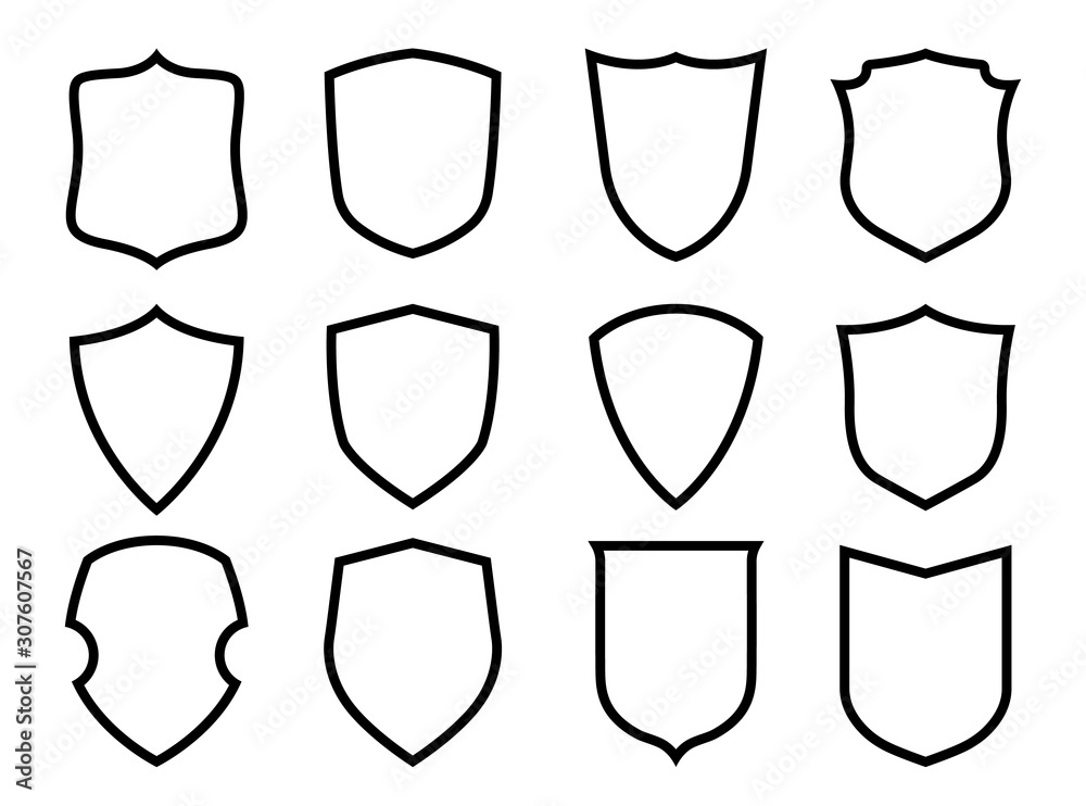Vector Shield icon. Heraldic shields, security black labels. Knight award, medieval royal vintage badges isolated vector.