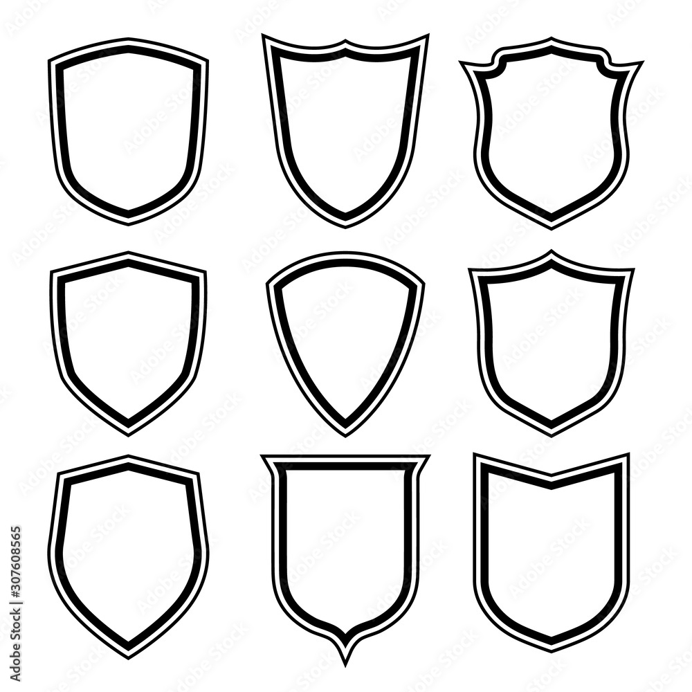 Vector Shield icon. Heraldic shields, security black labels. Knight award, medieval royal vintage badges isolated vector.