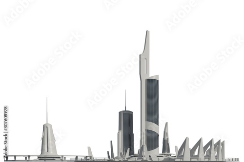 Futuristic Buildings Isolated on White Background 3D illustration
