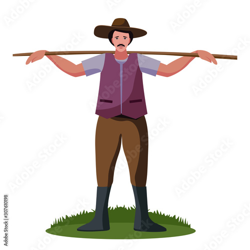 farmer , shepherd man with stick isolated
