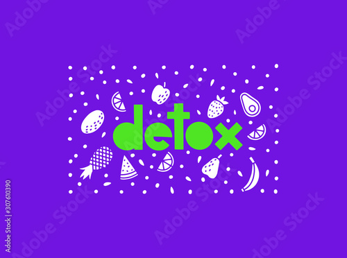 Detox Vector Lettering with frutes and vegs icons. Detox diet concept. photo