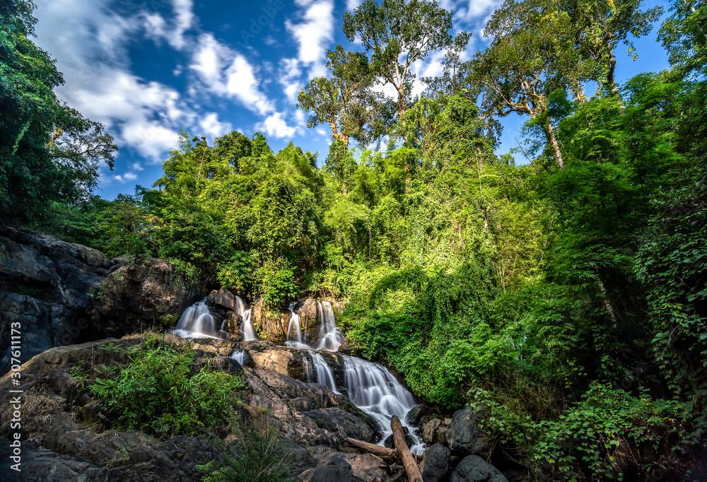 Beautiful Pha Sua Waterfall in Mae Hong Son Province, Thailand
