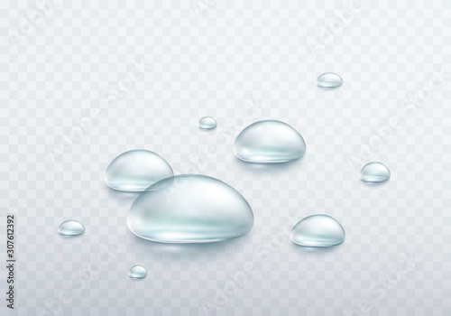 Water rain drop surface isolated on transparent background. Realistic pure droplets. Vector blue clear bubbles or dew template..