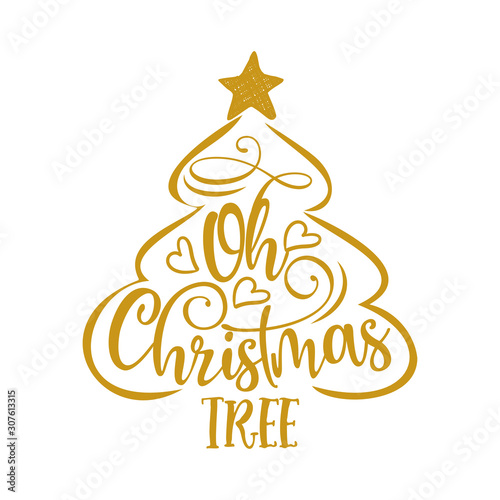 Oh christmas tree - Calligraphy phrase for Christmas. Hand drawn lettering for Xmas greetings cards, invitations. Good for t-shirt, mug, scrap booking, gift, printing press. Holiday quotes.