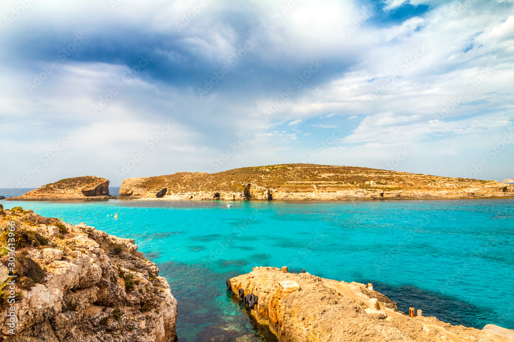 The Comino island with turquoise lagoon near the islands Malta and Gozo in the Mediterranean Sea, Europe.