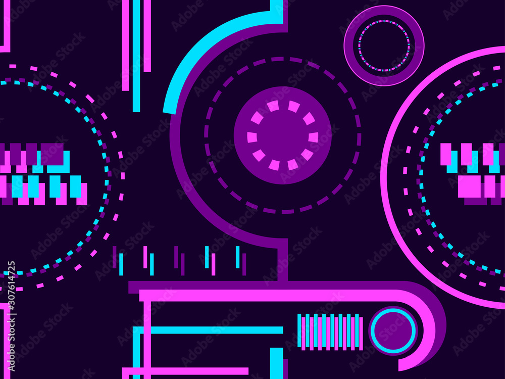 Seamless pattern in cyberpunk style, 80s retro futurism. Linear art and circles, dotted. Vector illustration Seamless pattern in cyberpunk style, 80s retro futurism. Linear art and circles, dotted. Vector illustration