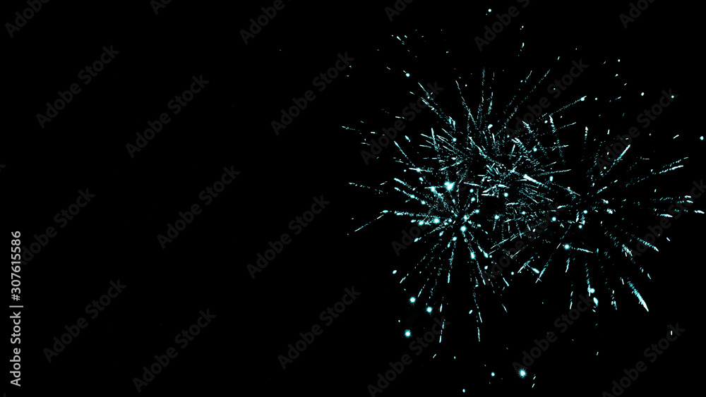 Fototapeta premium Green festive traditional fireworks in night sky, isolated on black