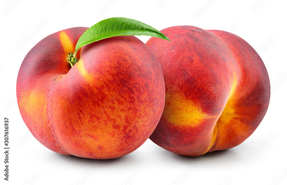 Peach isolate. Peach with leaf. Full depth of field. With clipping path. Peach isolate. Peach with leaf. Full depth of field. With clipping path.