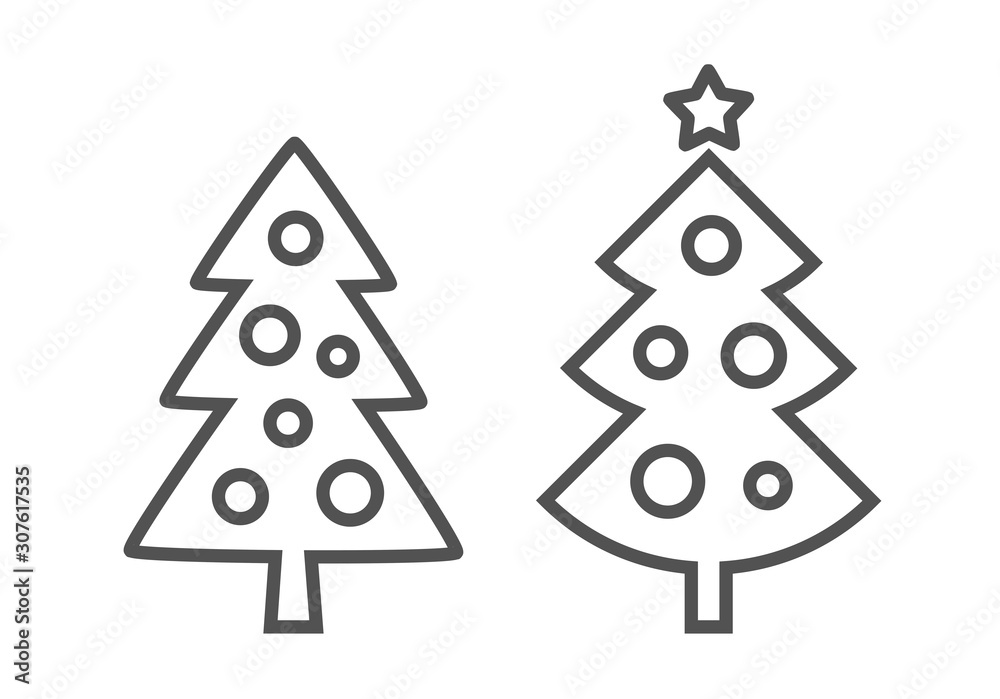 Fototapeta premium Christmas trees outline shapes on white background.