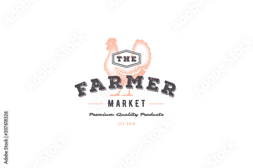 Hand drawn logo poultry chicken silhouette and modern vintage typography retro style vector illustration.