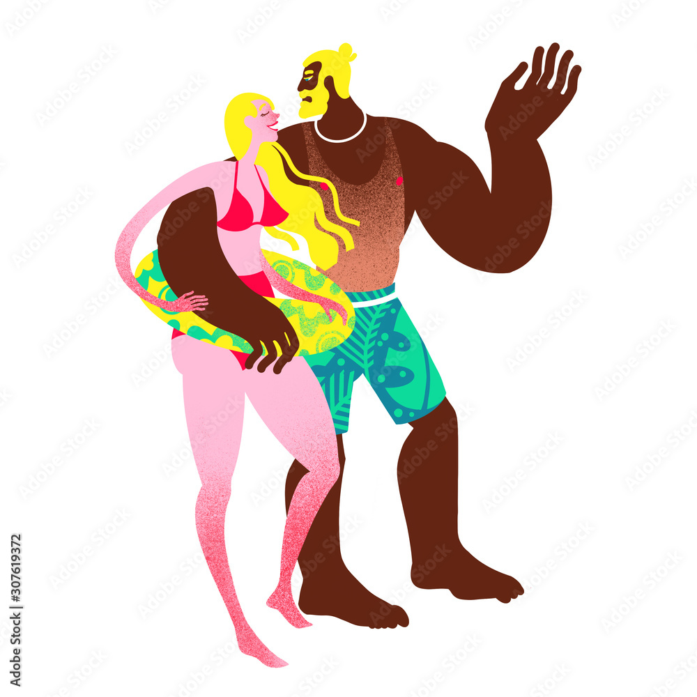 Couple on beach wear swimsuits