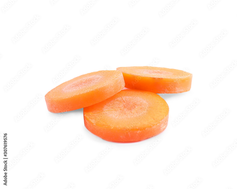 Slices of fresh ripe carrot isolated on white Slices of fresh ripe carrot isolated on white