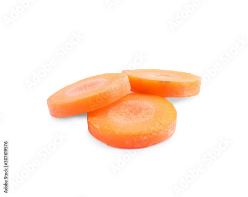 Slices of fresh ripe carrot isolated on white