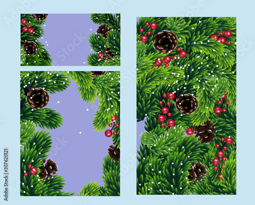 Christmas template for social networks, Christmas tree branches with cones vector