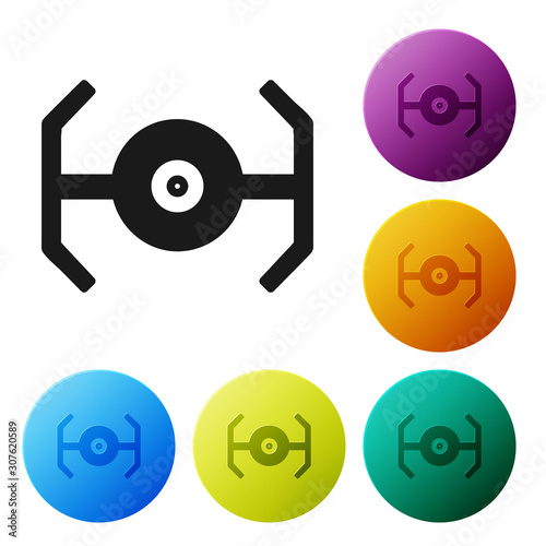 Black Cosmic ship icon isolated on white background. Set icons colorful circle buttons. Vector Illustration