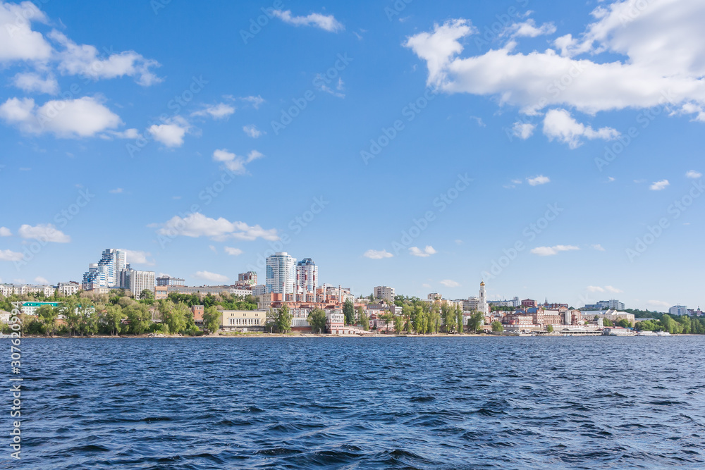 Panorama of Samara city from the Volga river, Russia
