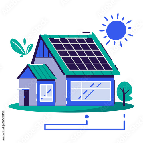 Eco house. Cartoon vector flat illustration.