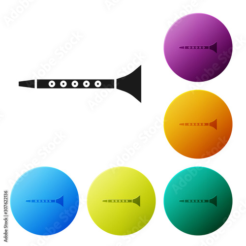 Black Clarinet icon isolated on white background. Musical instrument. Set icons colorful circle buttons. Vector Illustration