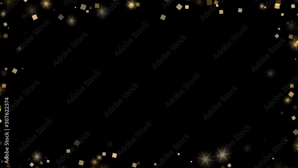 Dynamic sparkling golden particles frame. Abstract animation on black	