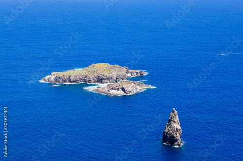 View from the village of Orongo of the rock islets of Motu Kao Kao, Motu Iti and Motu Nui on Easter Island. Easter Island, Chile photo