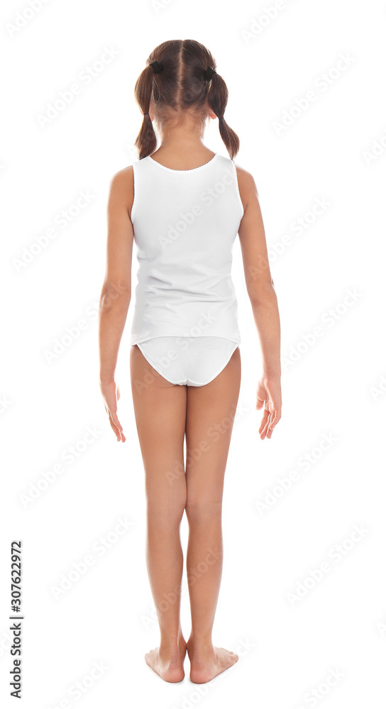 Fotografia do Stock: Little girl in underwear on white background, back  view