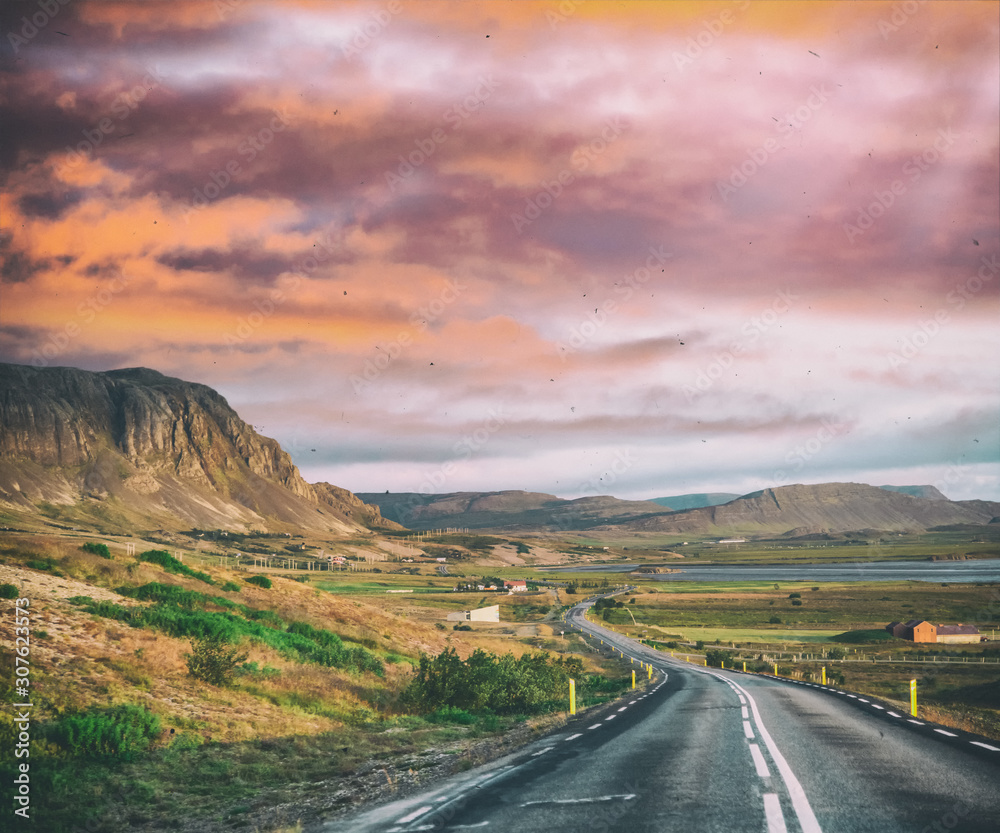 Amazing road across Iceland in summer
