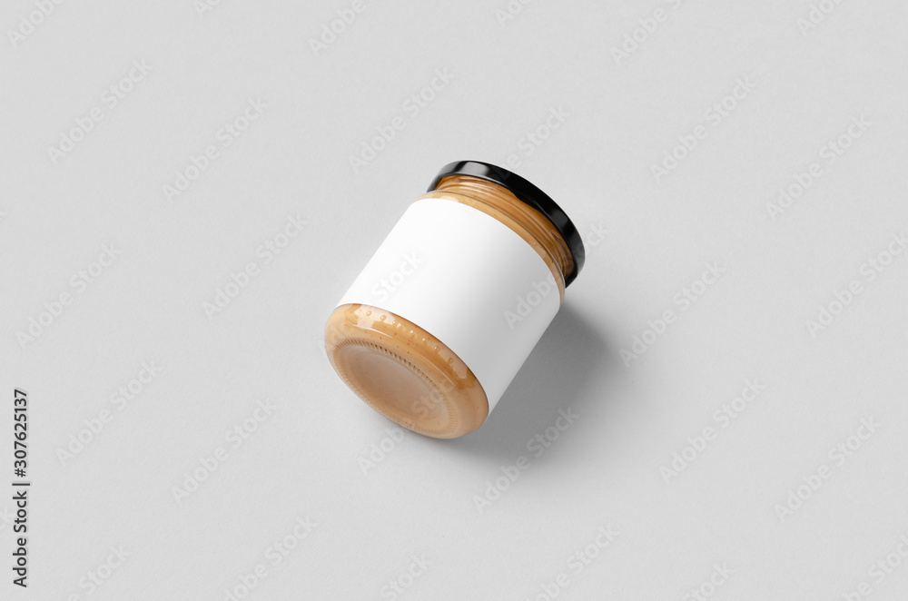 Peanut, almond, nut butter jar mockup with blank label. Peanut, almond, nut butter jar mockup with blank label.