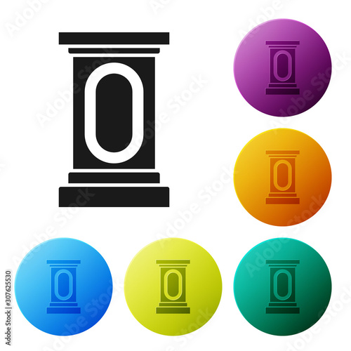Black Stage stand or debate podium rostrum icon isolated on white background. Conference speech tribune. Set icons colorful circle buttons. Vector Illustration