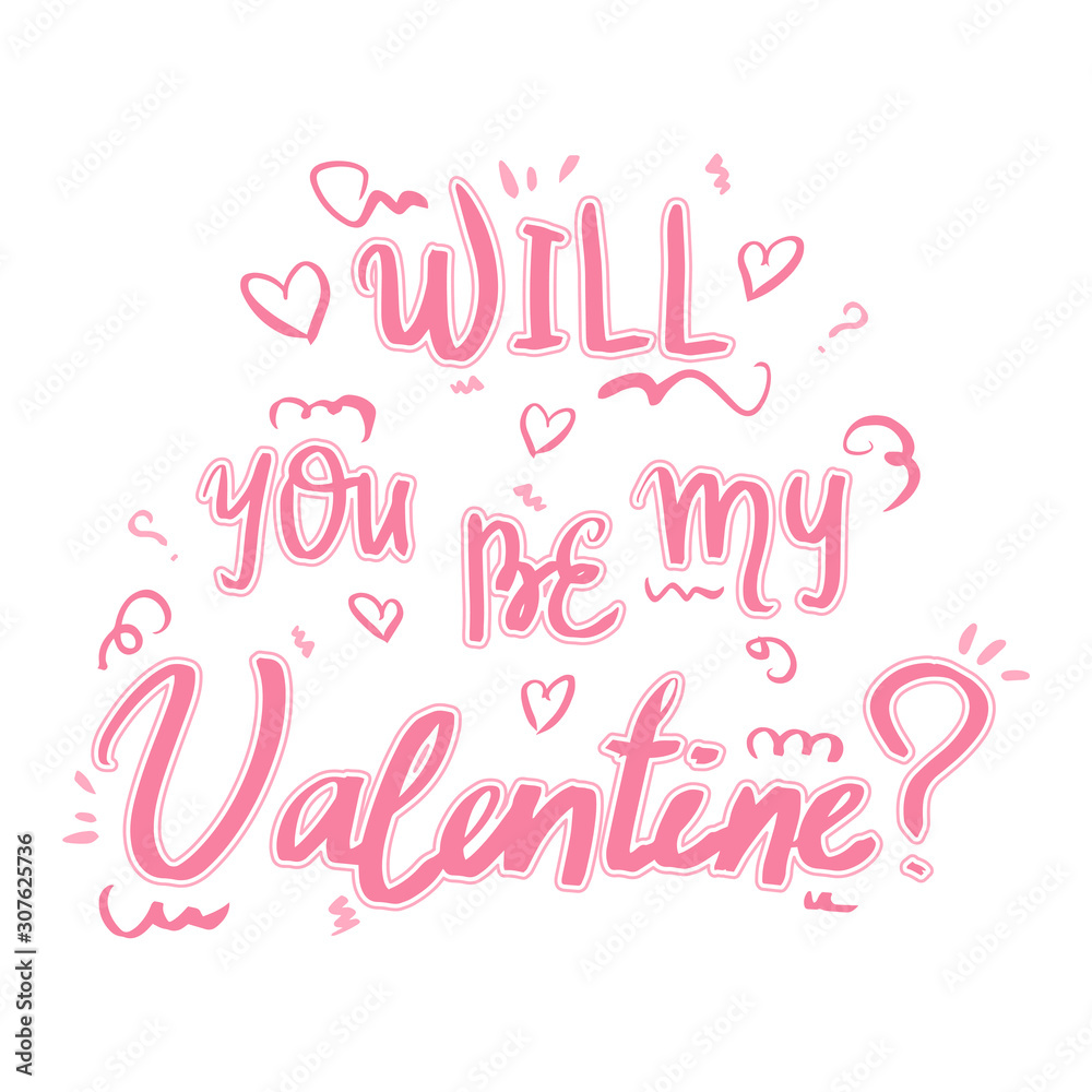 valentines day greeting card with hearts on white background, will you be my valentine slogan, editable vector illustration for holiday invitation, decoration, poster, banner