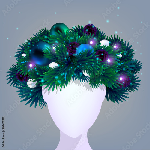 Christmas wreath pattern with toys on girl's head art