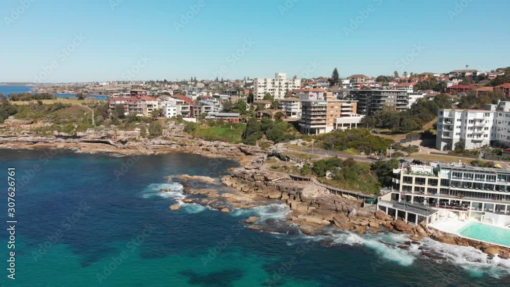 Bondi Beach panoramic aerial view on a sunny day, Sydney, Australia Bondi Beach panoramic aerial view on a sunny day, Sydney, Australia