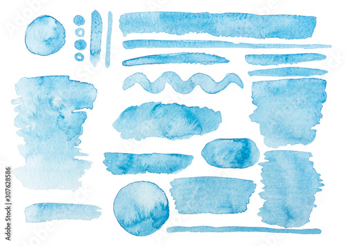 Set di pennellate dipinto acquerello azzurro 