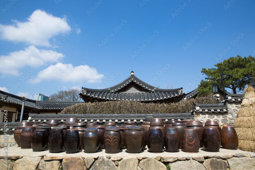 Korean traditional houses. Namsangol Hanok Village in Seoul, South ...