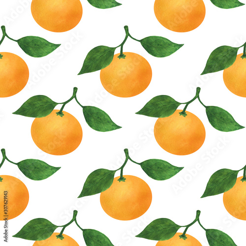 Mandarins Citrus Watercolor Seamless Pattern Fruits Digital Paper Food Illustration Botanical Tropical Fruits