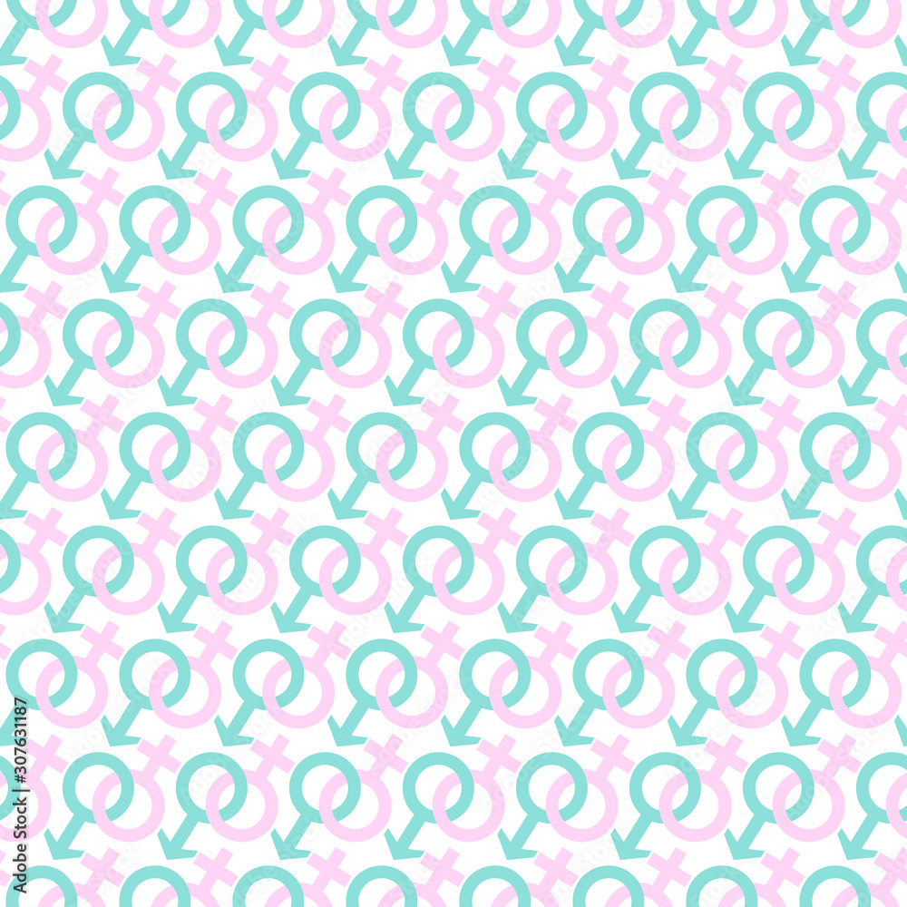 Venus mars symbol icon seamless pattern. Men and women gender icon background