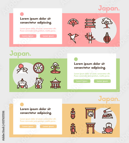 Japan items color linear icons set