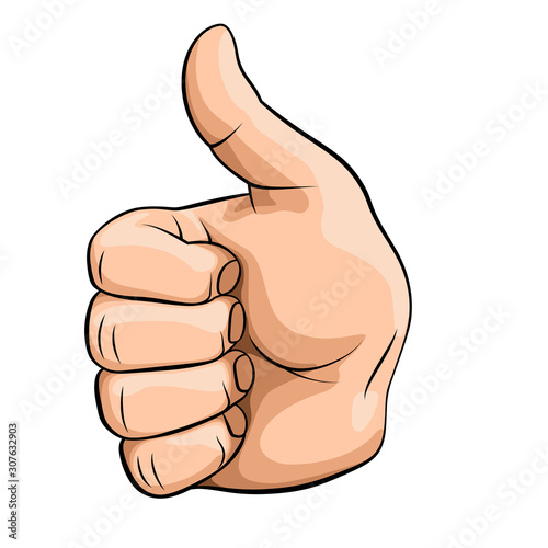Hand Showing Symbol Like. Making Thumb up Gesture. Like Positive Fist on White Backdrop. Sign for Web, Poster or Info Graphic