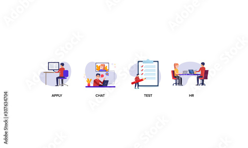 Hiring process color vector icons with characters