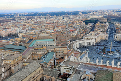 Classic Rome - aerial view to old roof buildings and street, View of St. Peter's Square in Vatican and Rome street