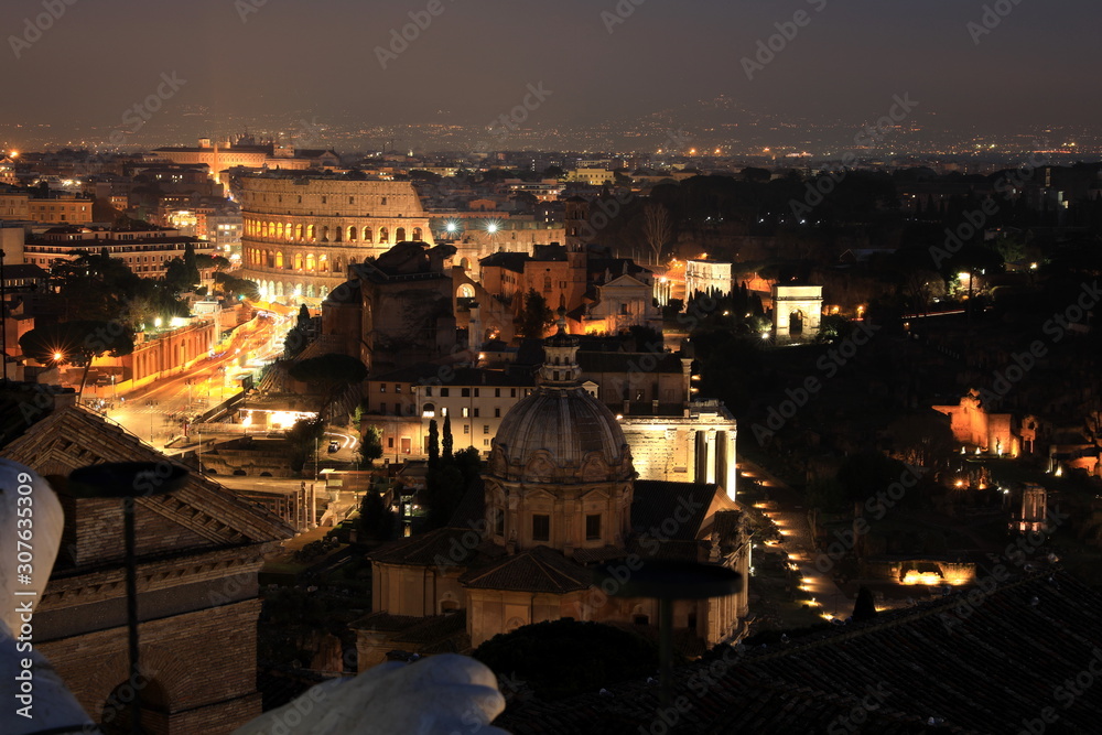 Classic night view at Rome, Italy.Rome  is one of the most populated metropolitan areas in Europe