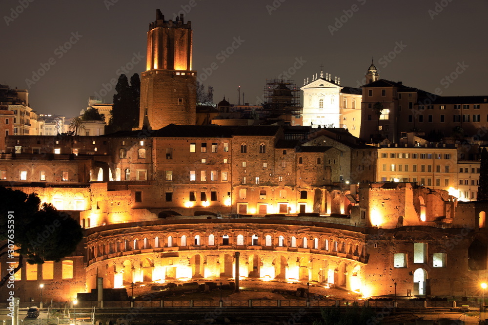 Classic night view at Rome, Italy.Rome  is one of the most populated metropolitan areas in Europe
