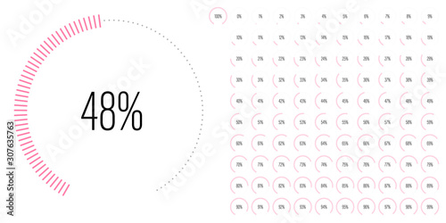 Set of circular sector percentage diagrams meters from 0 to 100 ready-to-use for web design, user interface UI or infographic - indicator with pink