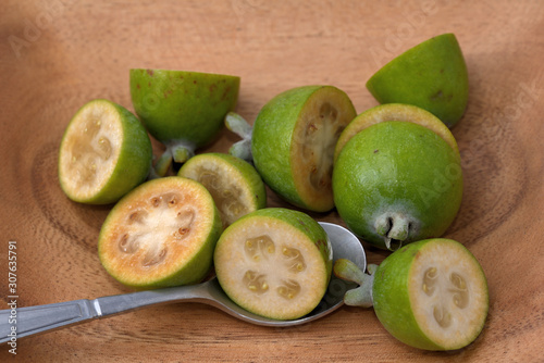 Harvested Feijoa's fruit, close up, Acca sellowiana
