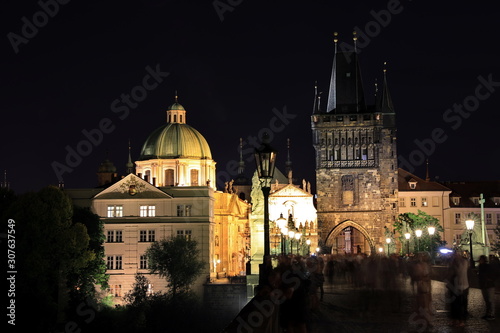Classic Prague - night view to old buildings and street , Czech Republic