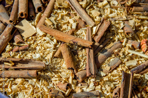 cinnamon in a basket in an oriental bazaar in egypt photo